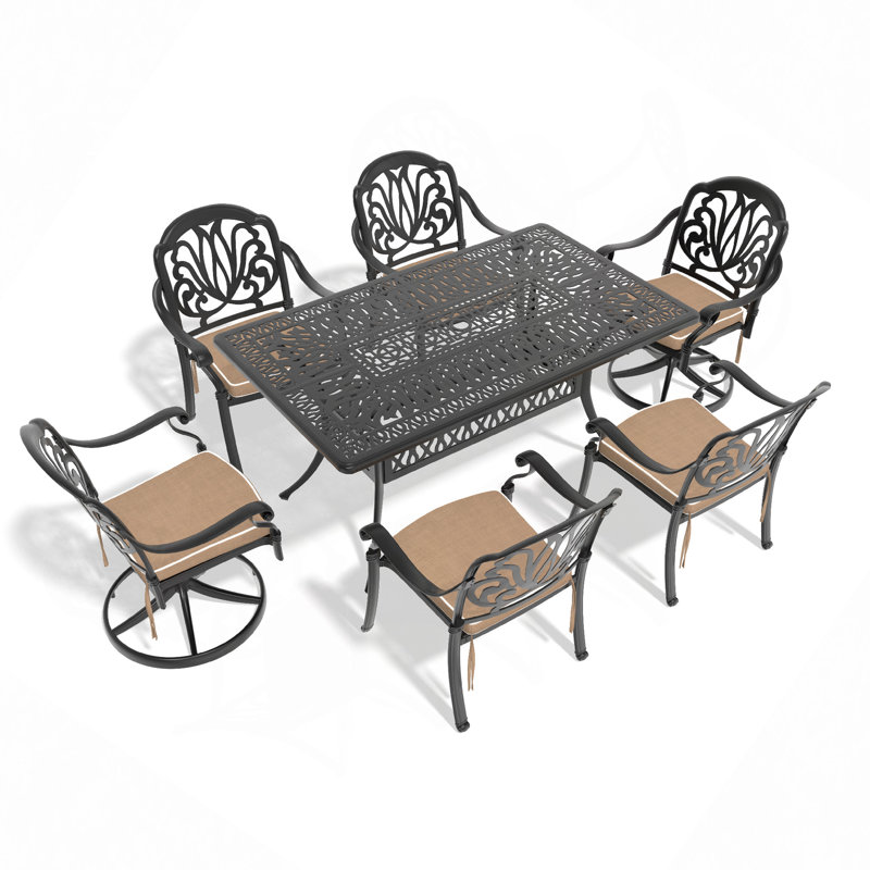 7-Piece All-Weather Cast Aluminum Dining Set, Include 2 Swivel Chairs,4 Dining Chairs And Rectangular Table