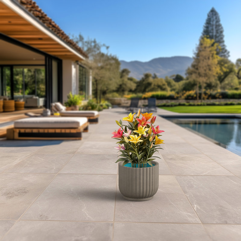Pot à fleurs moyen rond en béton avec trous de drainage, H 9,84 po x l 11,02 po x P 11,02 po