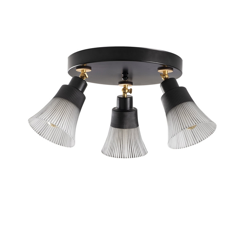 Lustre industriel moderne, structure en métal noir et base en bois, 18,9 po de diamètre x 9,1 po de hauteur | 3 x douilles E27 (40 W maximum) | Élégant couvercle en verre | Parfait pour les décorations scandinaves et fantaisistes | Certifié IP20