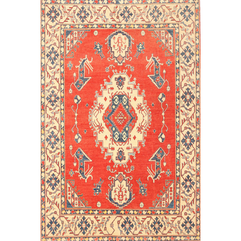 Tapis oriental crème / orange / bleu, Rectangle 8 pi x 10 pi