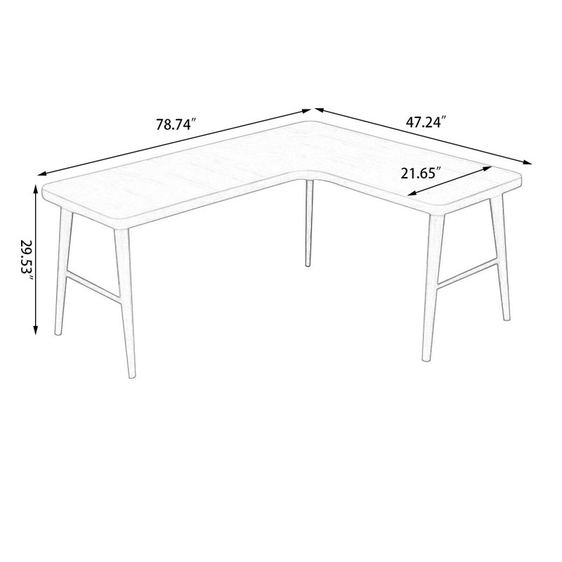 Brown L-Shaped Solid Wood Desks, 29.53" H x 78.74" W x 47.24" D