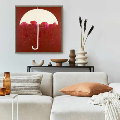 Red City Under Umbrella Canvas | Framed Art for Home Decor