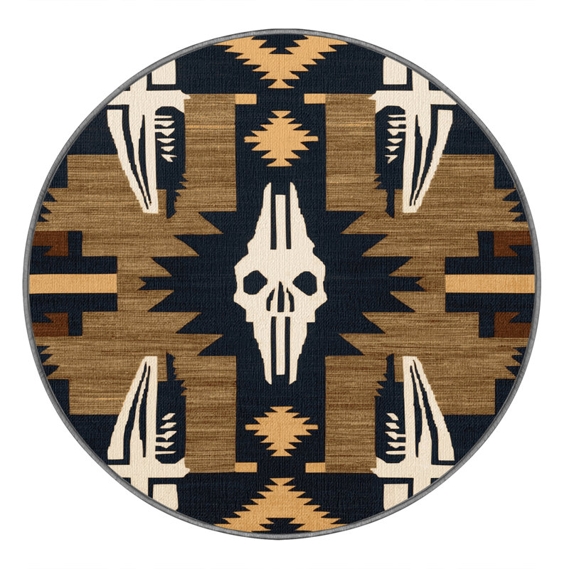  Tapis lavable Skull and Bones Southwestern, Rond 3 pi