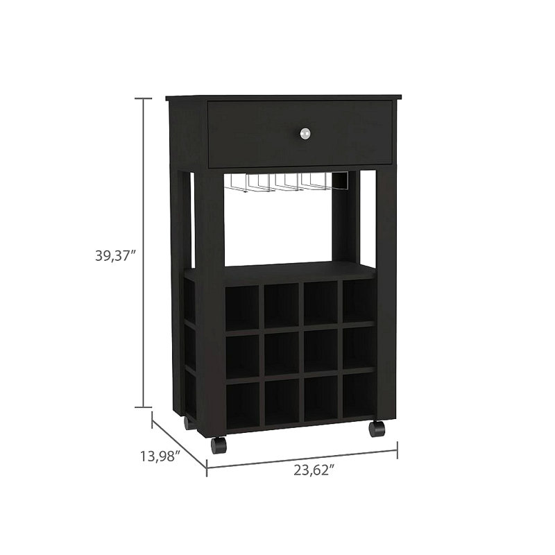 1-Drawer 12-Bottle Wine Cabinet Carbon, Black