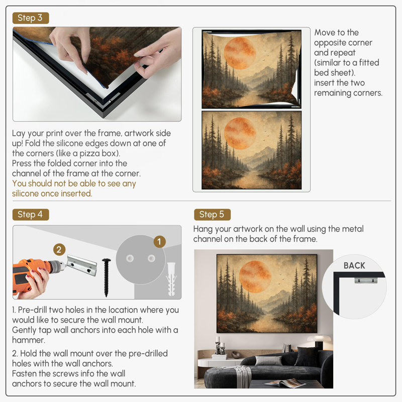 Extra Large Wall Art Fabric Print - Rustic Sunset Over Forest and River Landscape Artwork Decor for Living Room or Bedroom - "Frame Assembly Required (Unfinished Frame)"