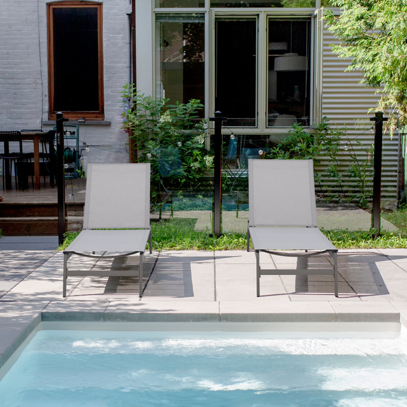 Outdoor Rust-Resistant Metal Chaise Lounge, Khaki/Gray
