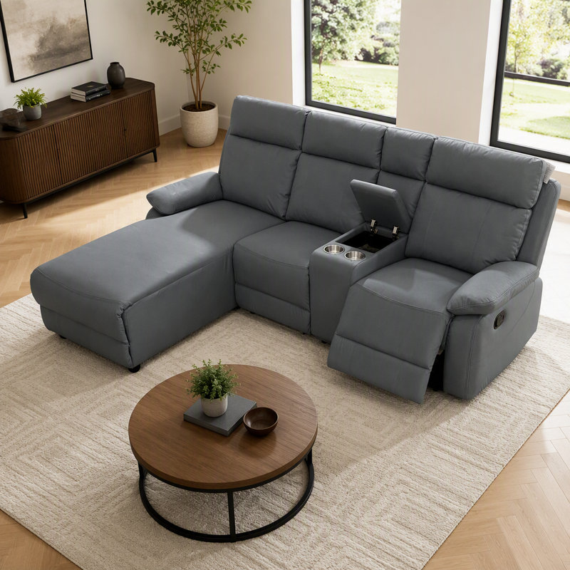 4 Seater Leather Sofa, Grey