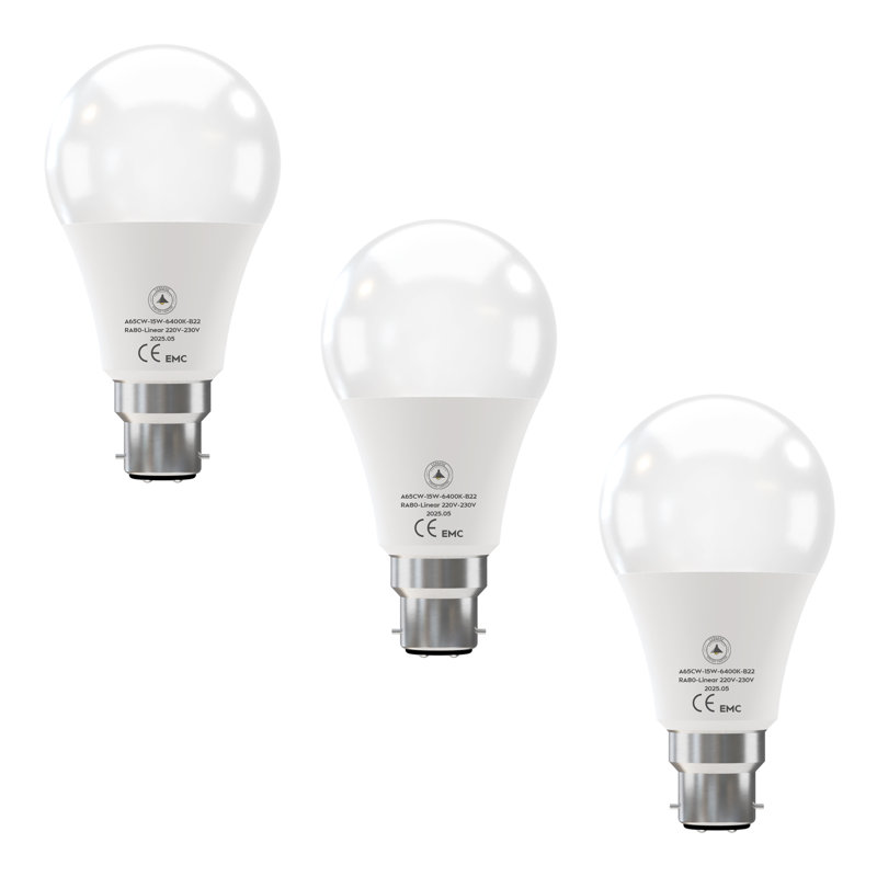 3 PackBayonet LED Light Bulb 15W(60w Equivalent), B22 LED Bulbs Cool White 6400K Bright Light, Non-Dimmable A65 BC GLS Energy Saving Bulb Lightbulb, 1500 Lumen