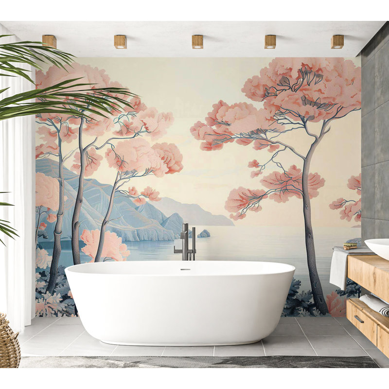Peel & Stick Landscape Wall Mural - Pastel Horizon By Water, 77" W x 55" L