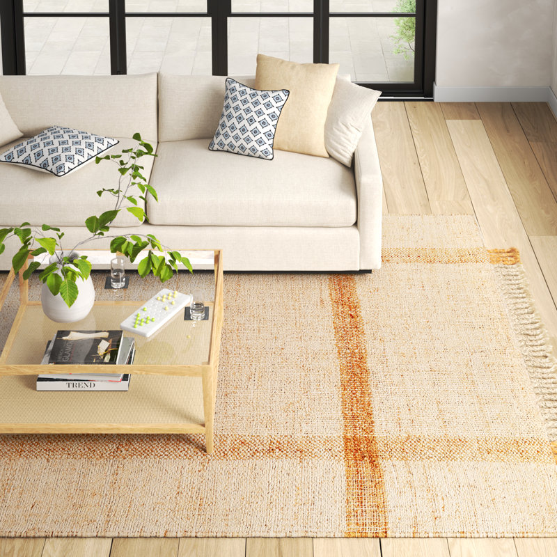 Hand Woven Jute Area Rug in Beige/Mustard, Rectangle 5' x 7'6"