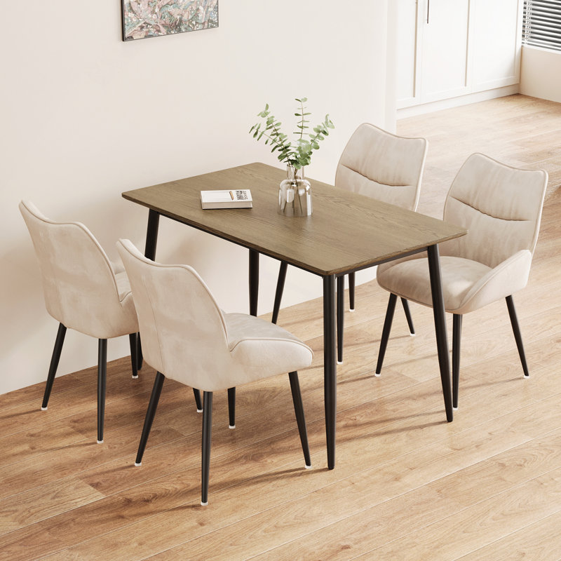 Ensemble de table de salle à manger et de table moderne 4 pièces à grain de bois moderne, table de salle à manger élégante, table de salle à manger de cuisine, robuste et durable, facile à assembler, pieds en métal noir