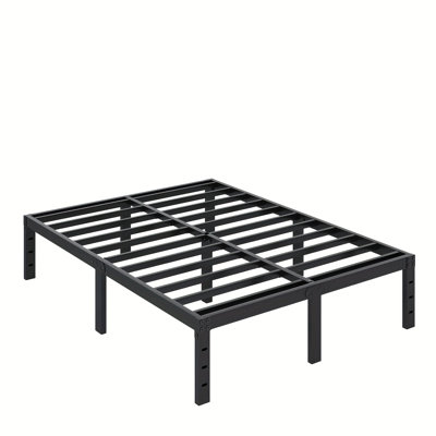 Full Size Black Metal Platform Bed Frame, 18 Inch Heavy Duty Steel Slat Support, No Box Spring Needed, Under Bed Storage Space