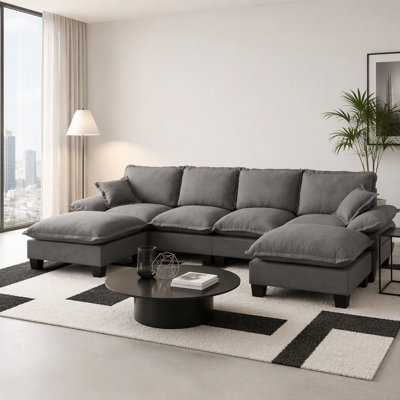 Modular U-Shape Cloud Sofa with Sailboat Design and Movable Ottomans