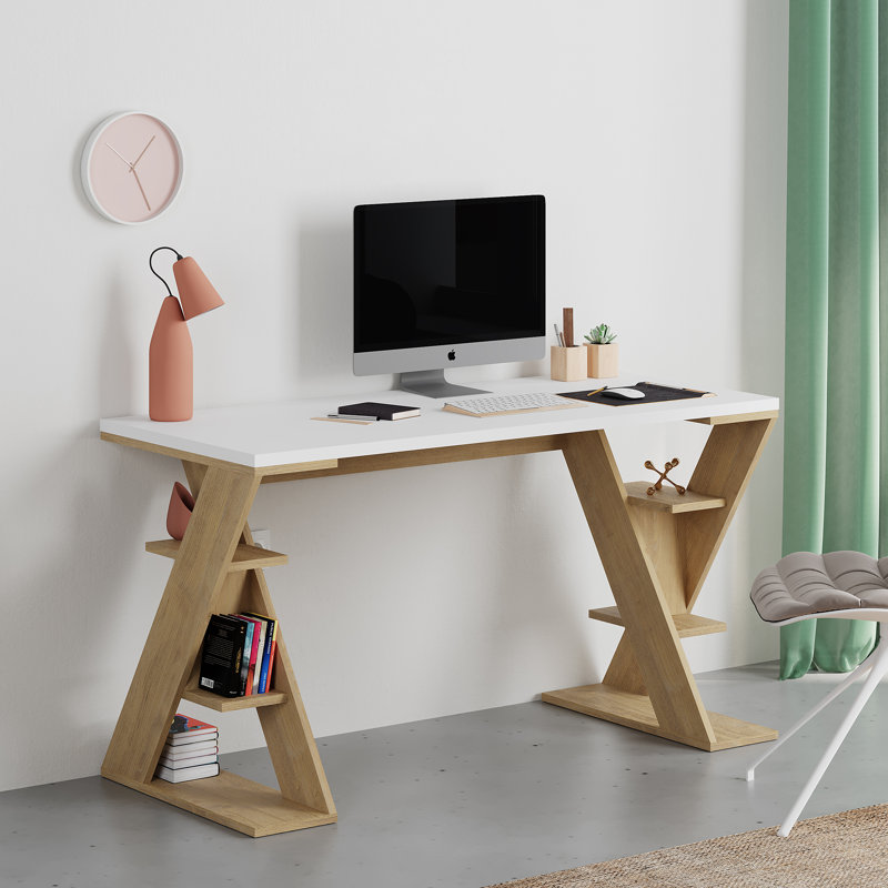 Roma Writing Desk, White/Brown