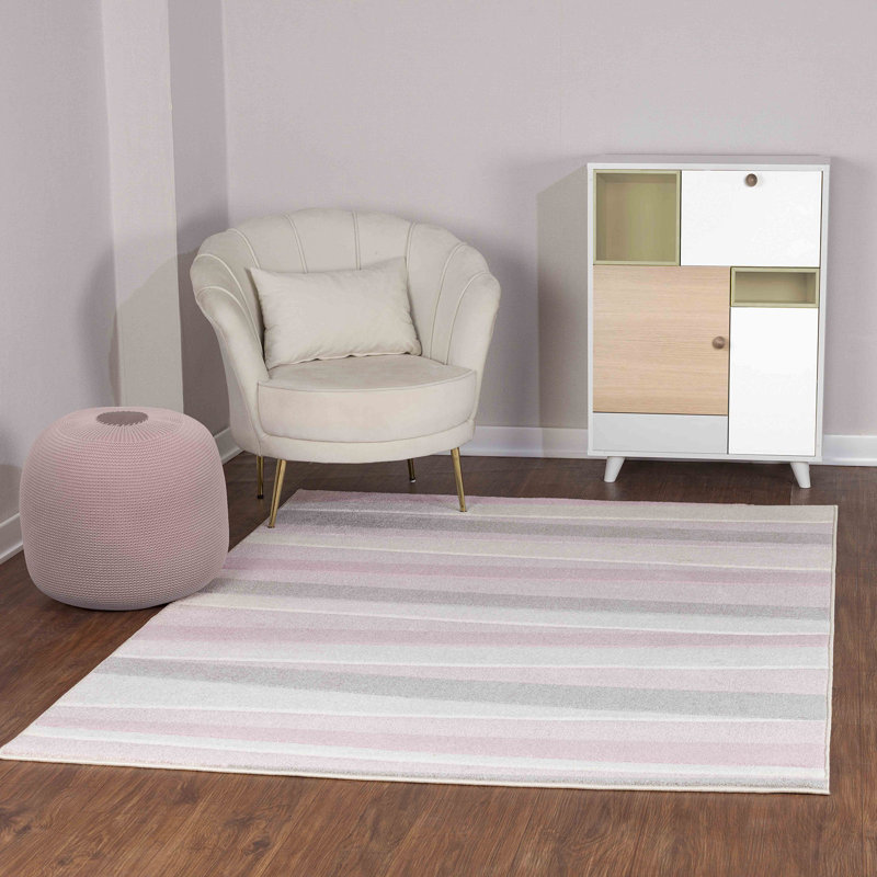 Ibn Children's Bedroom & Playroom Rug Pink/White, Rectangle 160 x 213cm