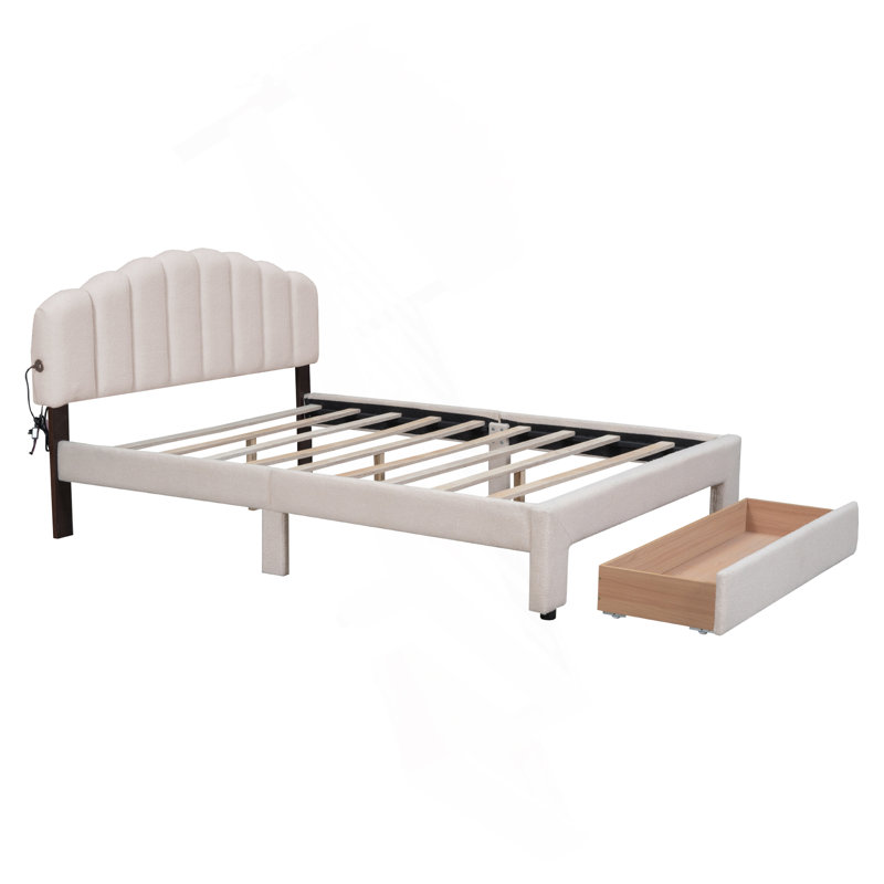Lit plateforme tapissier avec tiroir Teddy