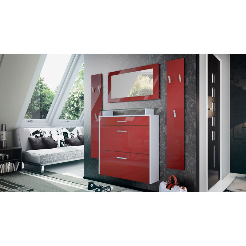 Mccarroll Hall Tree with Shoe Storage, Glossy burgundy/Matt white