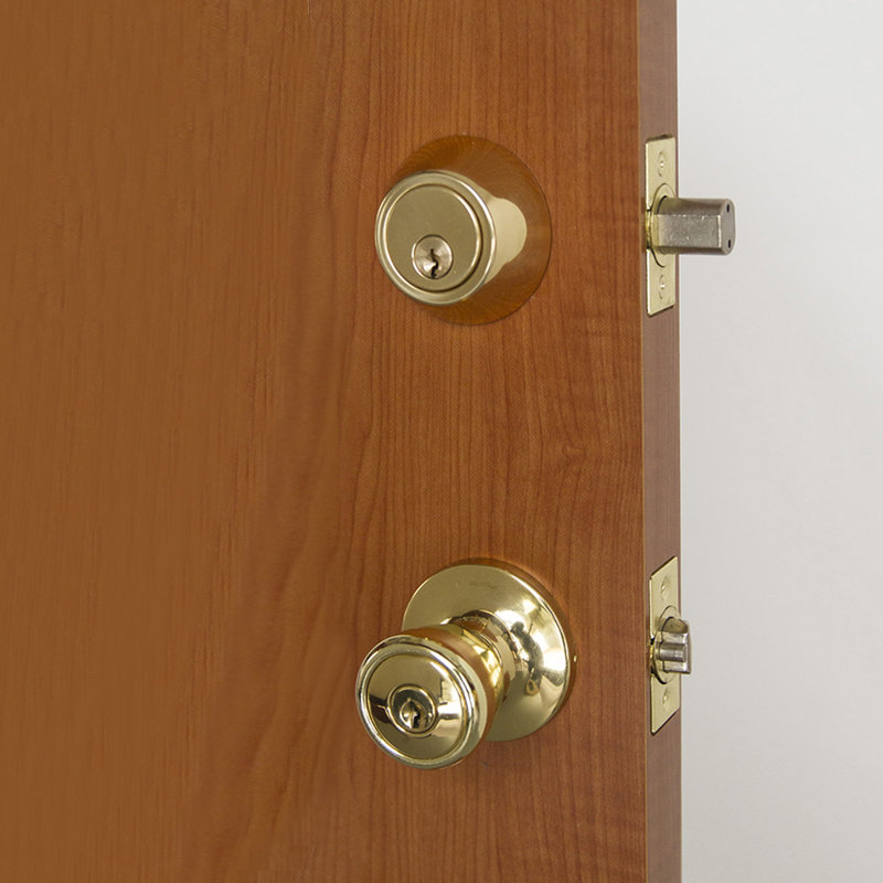 Complete Terrace Entry Knob Set with Deadbolt, Polished Brass