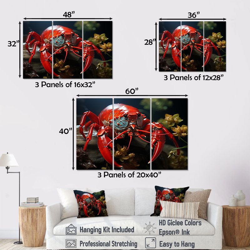 Photo de crevette mante rouge - ensemble d'impression d'art mural corail sous l'eau, H 40 po x l 60 po