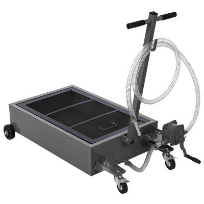 20 Gallon Oil Drain Pan with Manual Pump, 76L Low Profile Oil Drain Tank with Foldable Handle & Wheels, 8FT Hose Oil Drain Cart for Car, SUV, Trucks, Black