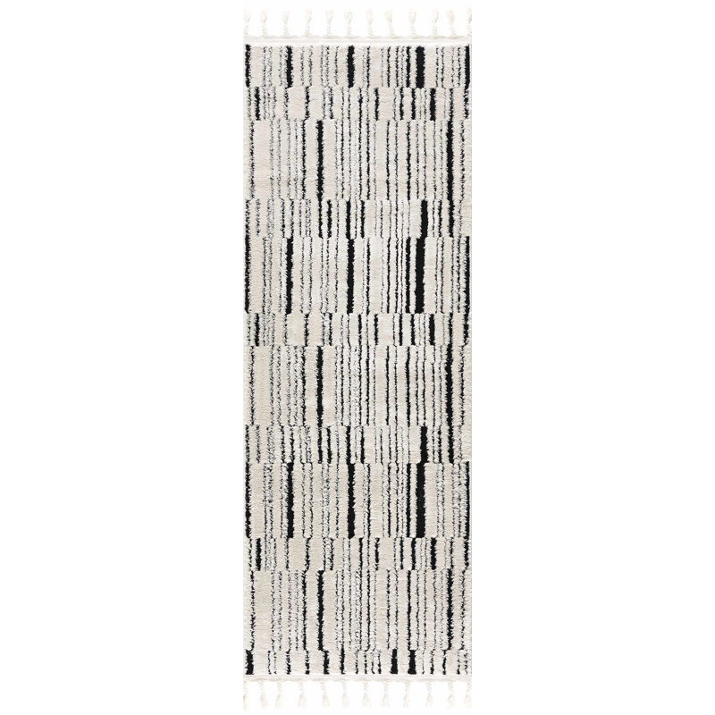 Jdan Striped Machine Woven Polypropylene Area Rug in Black, Runner 2'7" x 7'3"
