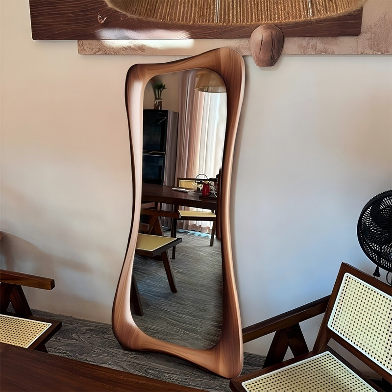 Miroir en verre de forme spéciale 70,87 po avec cadre en chêne brun et miroir, 70.87" H x 35.43" W x 1.57" D