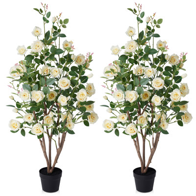 Ashwell Premium Lifelike Artificial Rose Tree In Pot - UV-Resistant Faux Floral Floor Plant With Lush Silk Blooms & Weighted Base For Indoor/Outdoor Home Décor