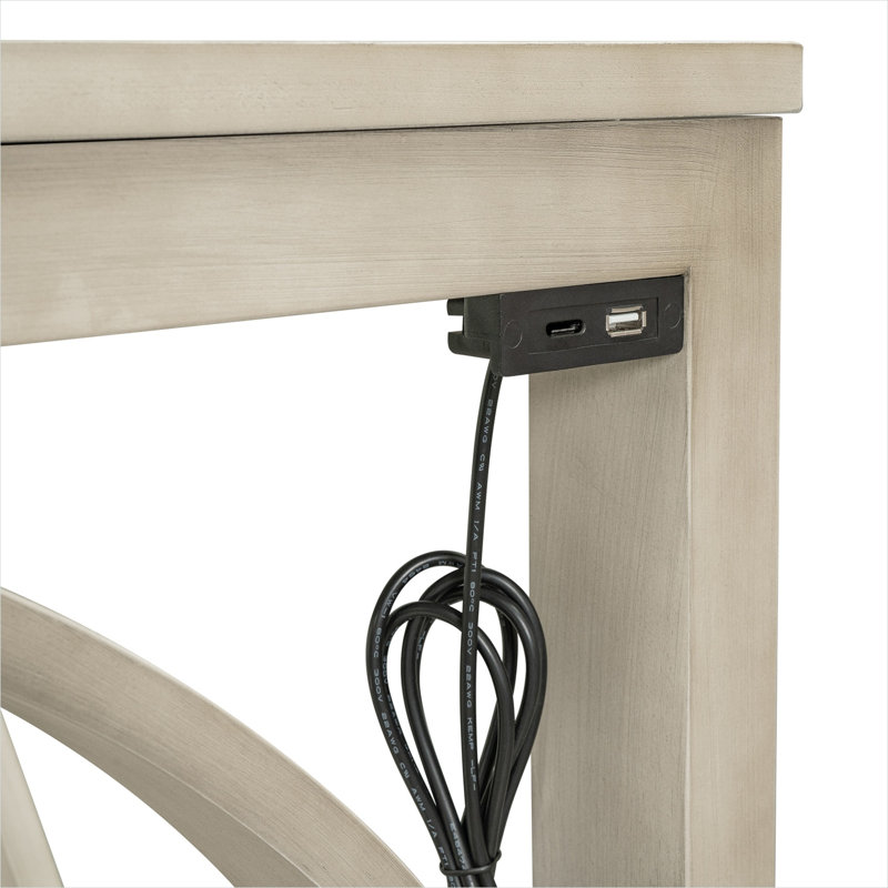 Ensemble de table de salle à manger à hauteur de comptoir avec ports USB, blanc pur, bois massif, 3 pièces, peu encombrant