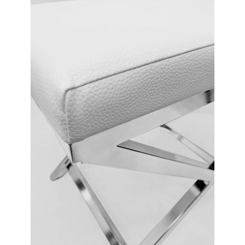 Tabouret d'appoint en bois massif Andriesse, Blanc, Argent
