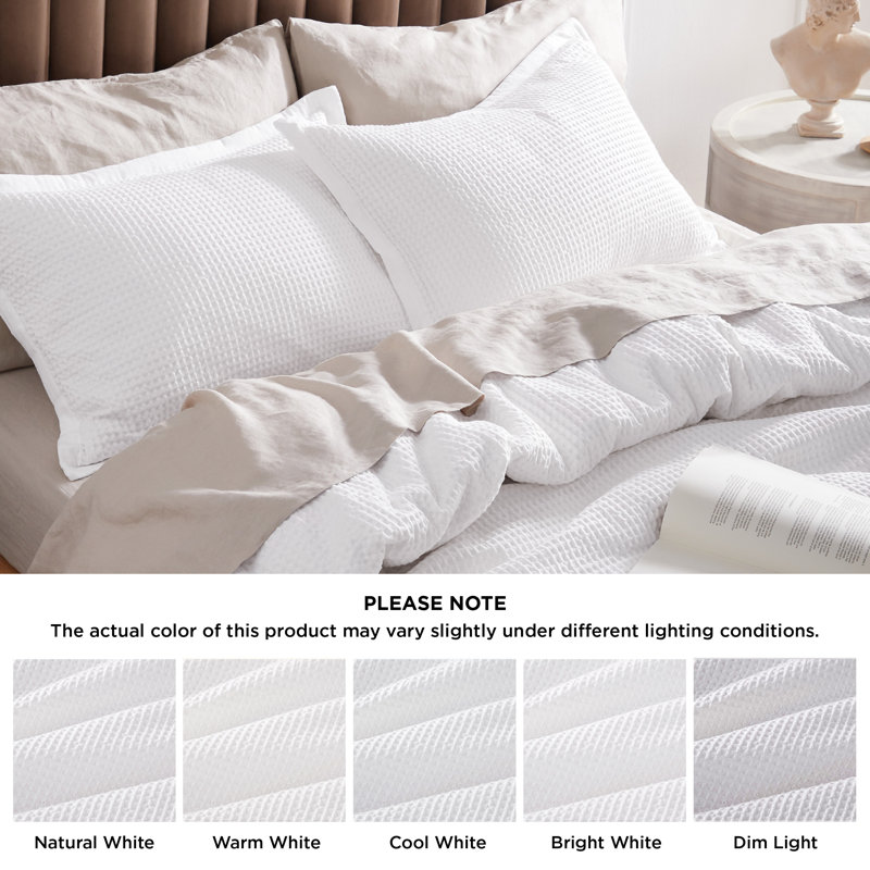 Essential Collection 100% Cotton Waffle Weave Duvet Cover Set, Bright White, California King Duvet Cover + 2 King Shams