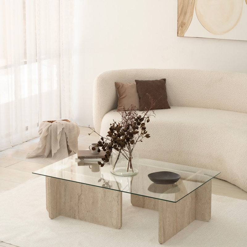 Glorias Coffee Table, 30" H x 105" W x 65" D, Traverntine