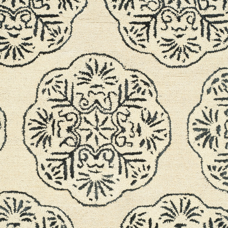 Bella Ivory & Charcoal Hand-Tufted Wool Square Area Rug, 5' x 8'