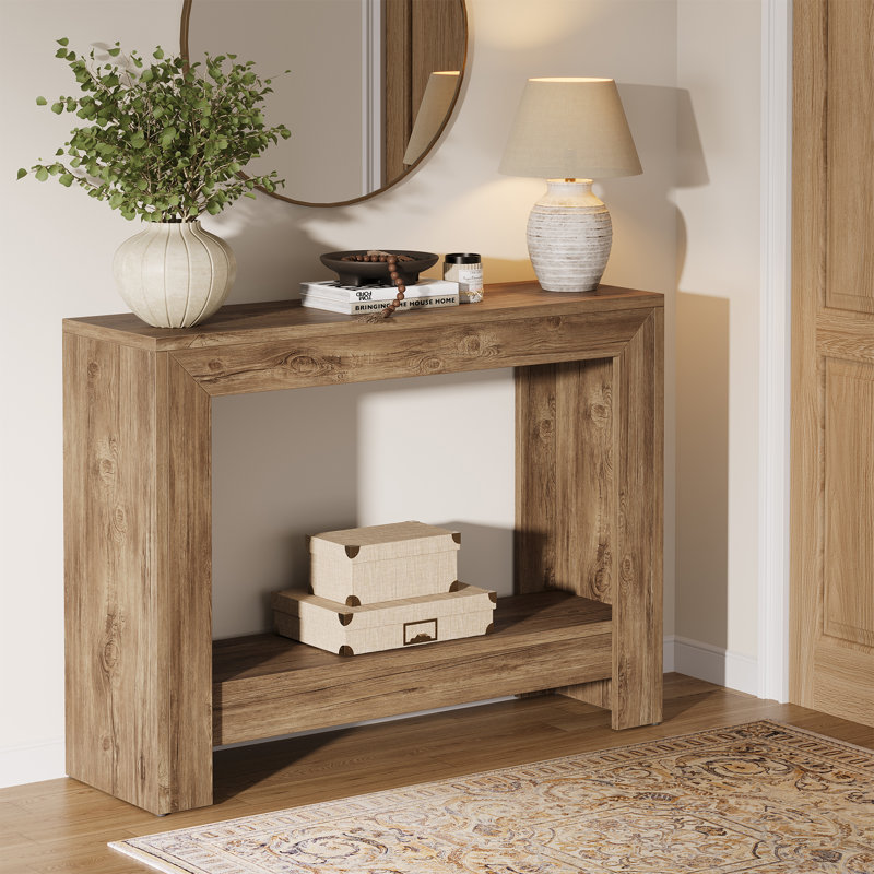 41.3" Farmhouse Console Table with 2 Tier Storage Shelves, Wooden Sofa Table for Living Room, Wood