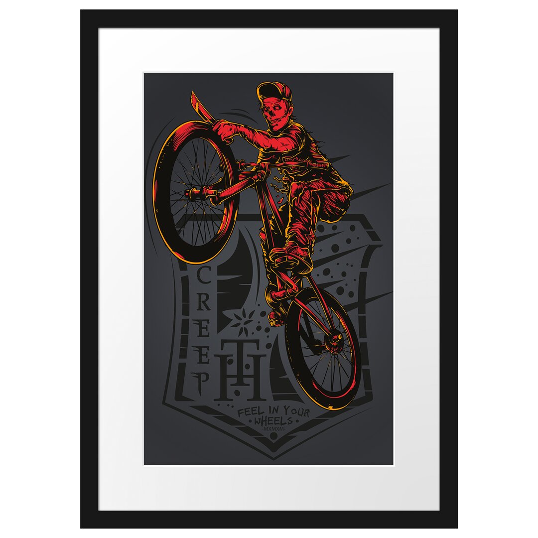 Gerahmtes Poster Creepy Biker Black