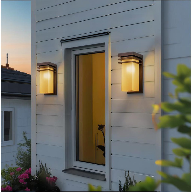 12 in. Bronze Modern Outdoor Wall Sconce 2 Packs with Antique Amber Glass, E26 Socket, Bronze No Sensor, 2 Packs