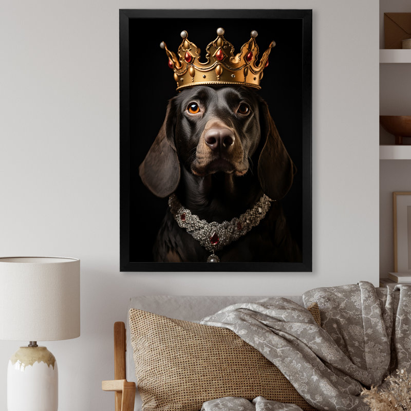 Chien couronné teckel royal - art mural chien, Cadre flottant blanc, H 20 po x l 12 po x P 1 po