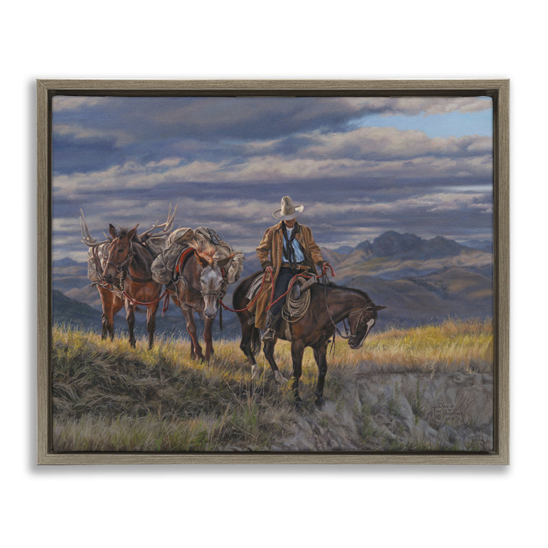 «Saancering Cowboy & Horses», art mural encadré par David Graham, Cadre flottant orme Montalcino, H 17 po x l 21 po