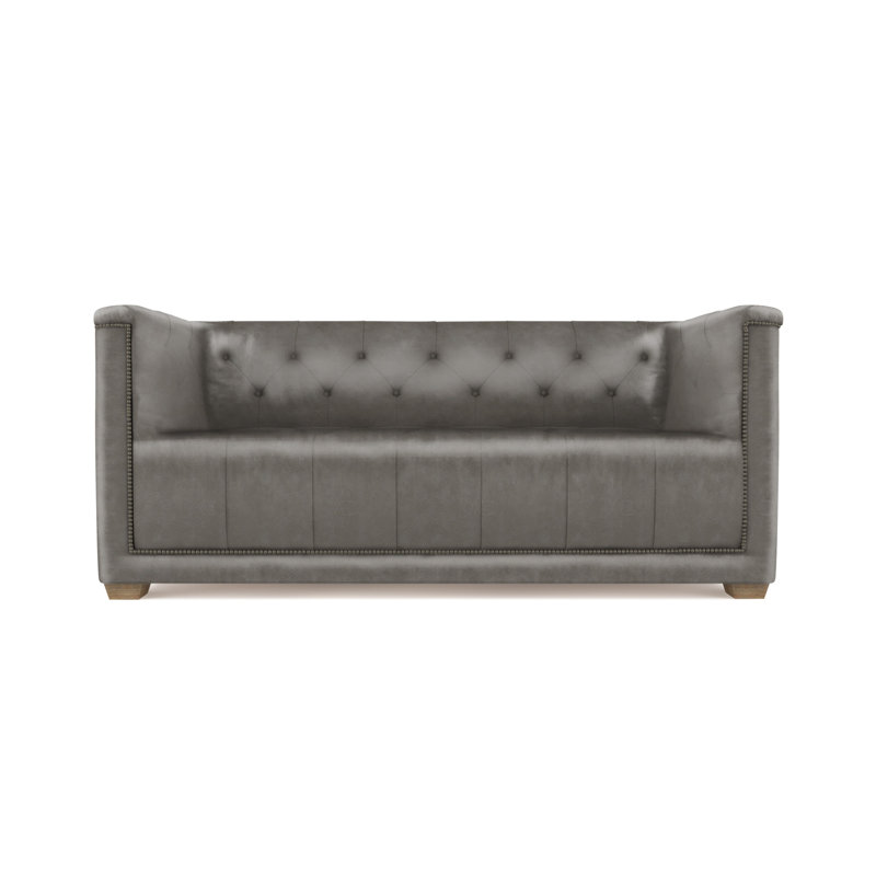 Velvet Sofa, Pumice Genuine Leather, 96"