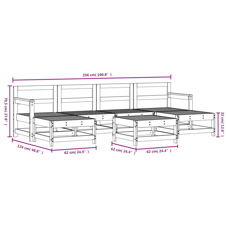  7 Piece Garden Lounge Set Solid Wood Douglas, 30cm H x 60.5cm L x 61cm W