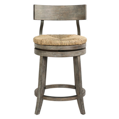 Tabouret de comptoir en bois recyclé de 26 po de hauteur avec siège en ruppie naturelle, fonction de retour à 180 degrés, supports en acier noir pour un espace unique, repose-pieds en métal, patins en plastique, pieds incurvés, 20 po