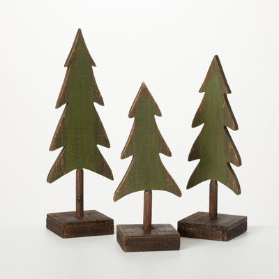 3 Piece Wood Tabletop Evergreen Trees Set