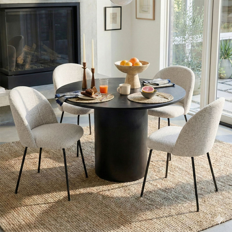 4 - Person Dining Table Sets With Round Table & 4 Upholstered Tweed Chairs, White