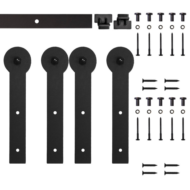 Ensemble de quincaillerie pour porte de grange ronde standard à deux rails (porte non incluse), Noir, 72 po