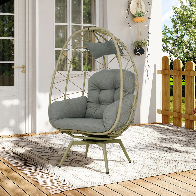 Oversized 360° Swivel Rattan Egg Chair Wicker Indoor Outdoor Patio Lounge Chair With Removable Thick Cushions, Cyan, Cyan