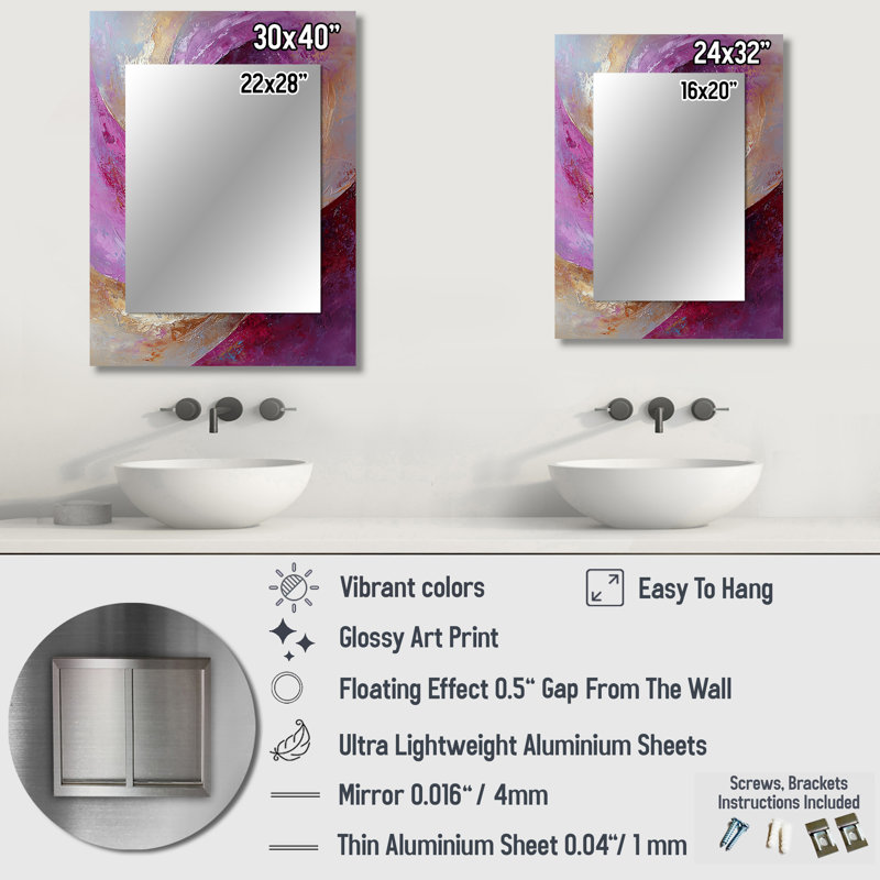 Abstract Lavender Tranquility Balance I - Modern Large Wall Mirror, Modern Unique Mirror, Printed Metal Art, 32" x 24"