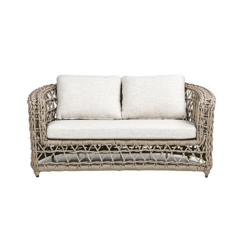 Everly 63.5" Woven Aluminum Patio Loveseat Sofa in Oat Beige