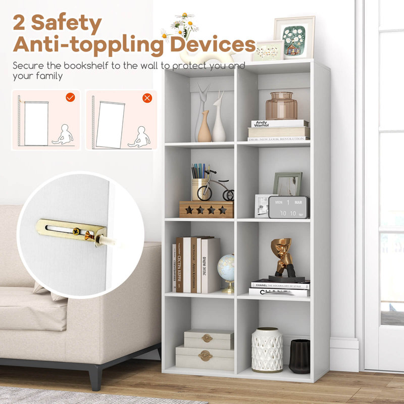 Open Bookshelf With Anti-tip Kits Home Modern Style Storage Shelf For Study, (8 Shelves) 54"H x 27.5"W x 13"D