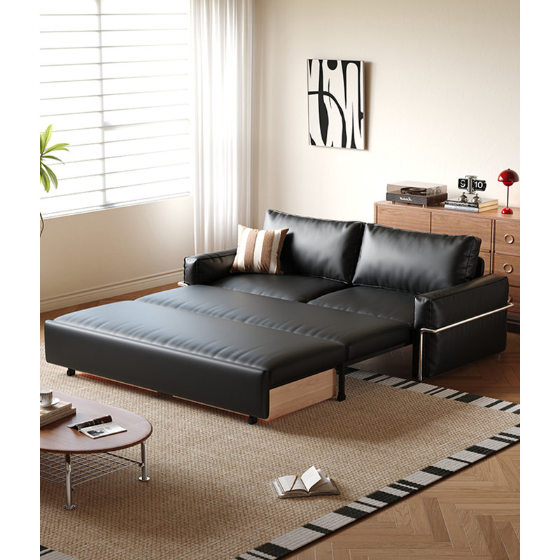 Canapé de salon extensible en cuir massif de style Mid-Century, 34.6" H x 73.2" W x 34.6" D