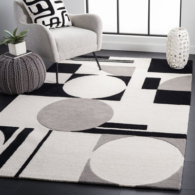 Tapis gris / noir / blanc en laine fabriqué à la main Felipe