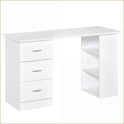 Desks, HOMCOM 47” Modern Home Office Desk with 3 Drawers &amp; Storage Shelves - White | MDF